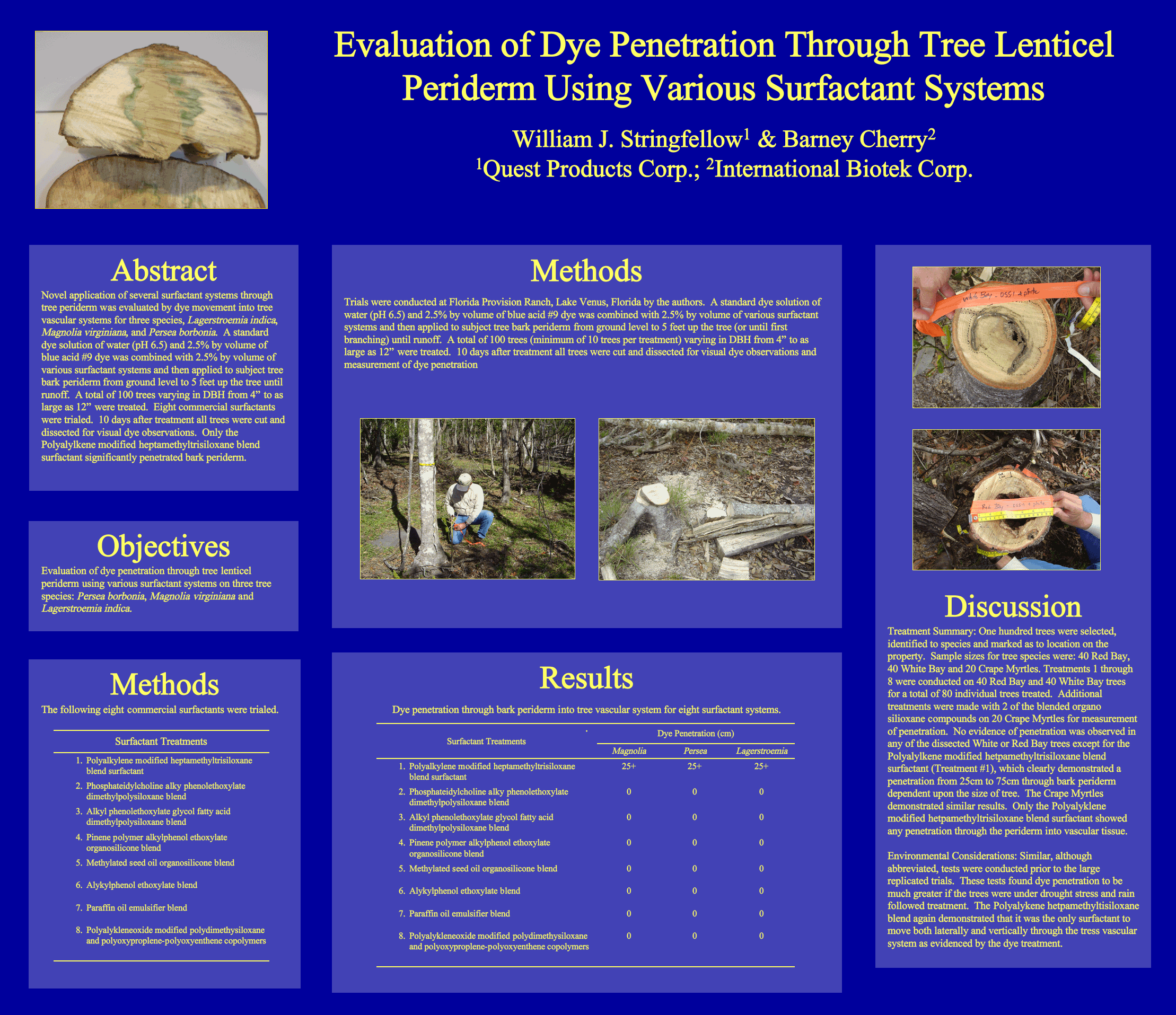 Evaluation of Dye Through Tree Lenticel Periderm Using Various Surfactant Systems